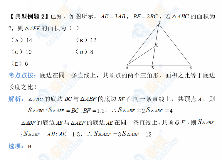 管理類考研數(shù)學三角形面積計算之等積變換法